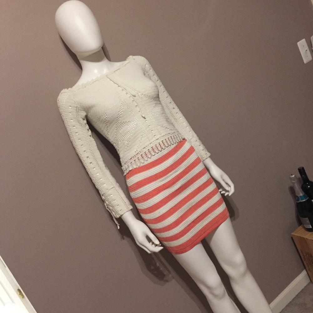 Wow Couture Skirt Peach & White Knit Tube Size S